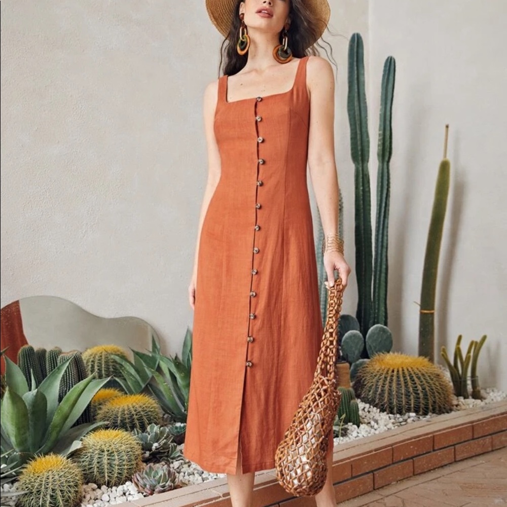 Boho gypsy square neck button up midi dress